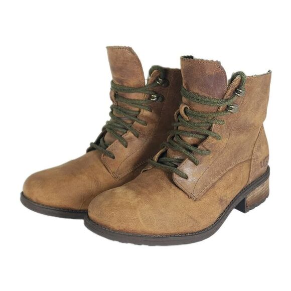 Ugg Women's Denali US8 Brown Leather Lace Up Sheepskin Lined LaceUp Combat Boots - Picture 1 of 16